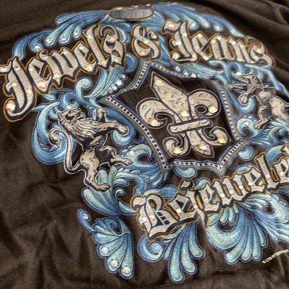 Bejeweled jewels & jeans black blue bedazzled long sleeve Tshirt sweater sz XL - Picture 9 of 16